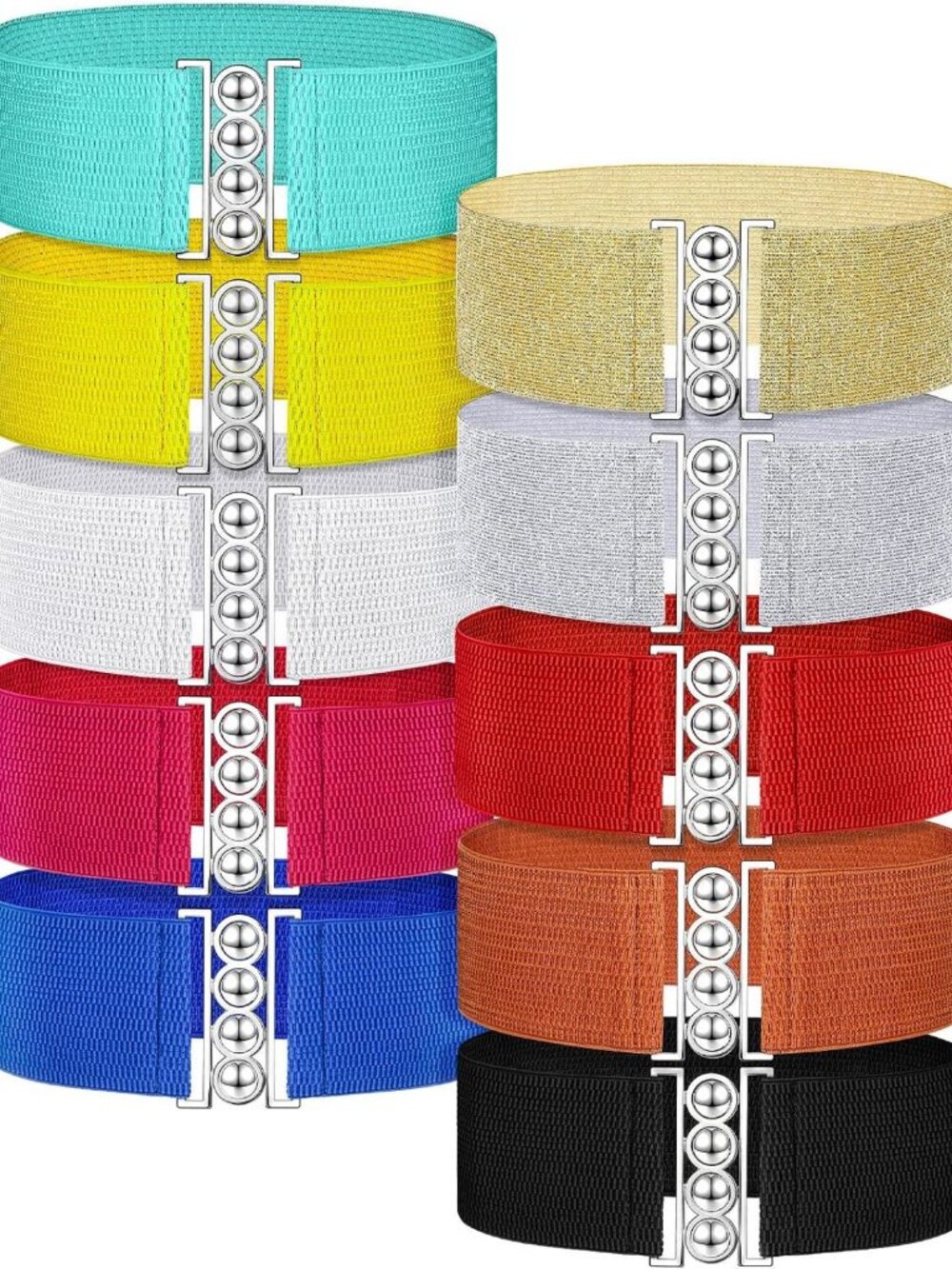 10 Pack Vintage Wide Elastic Stretchy Belts for Women - Adjustable Waist Cinch